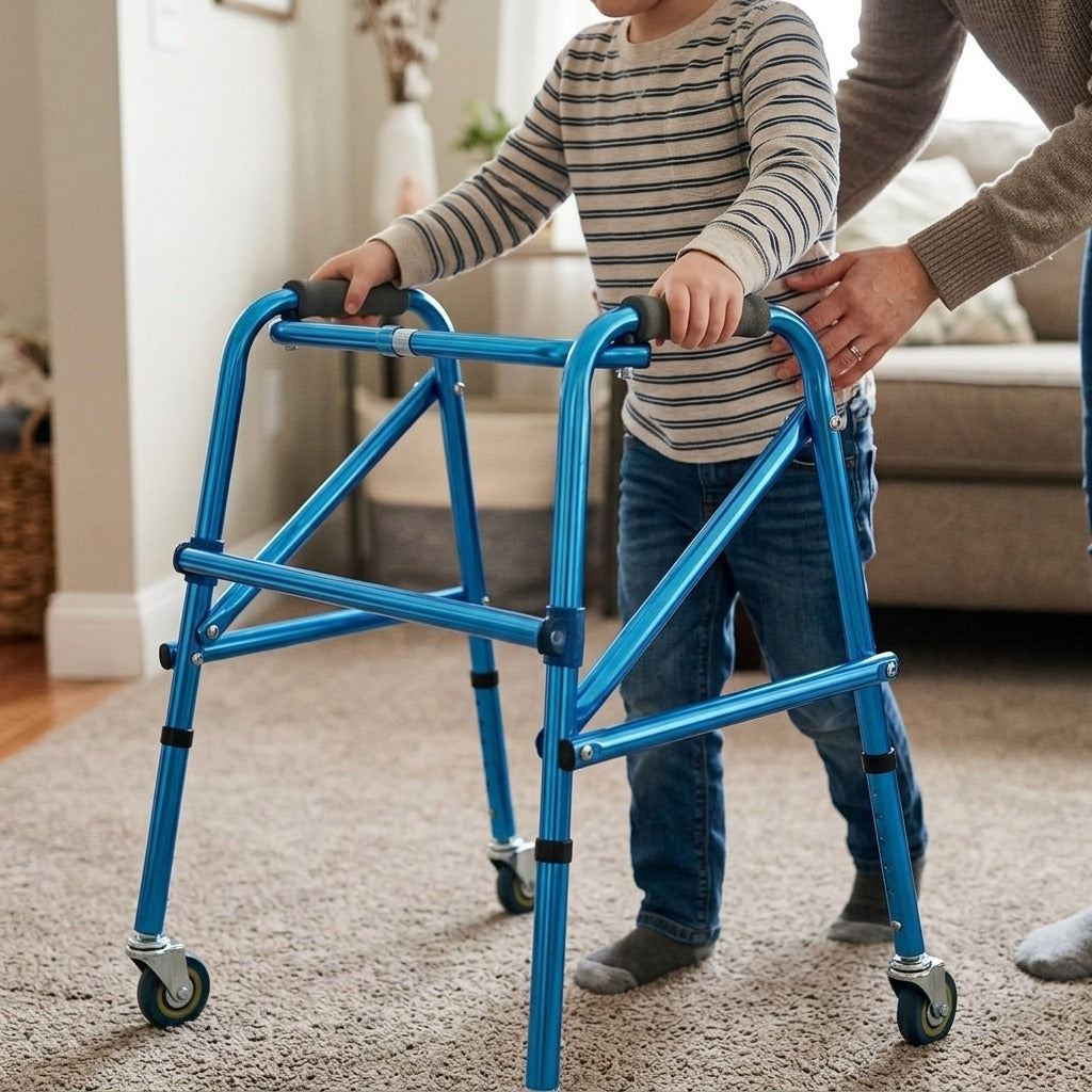 Foldable Four-Wheel Walker for Children - in use