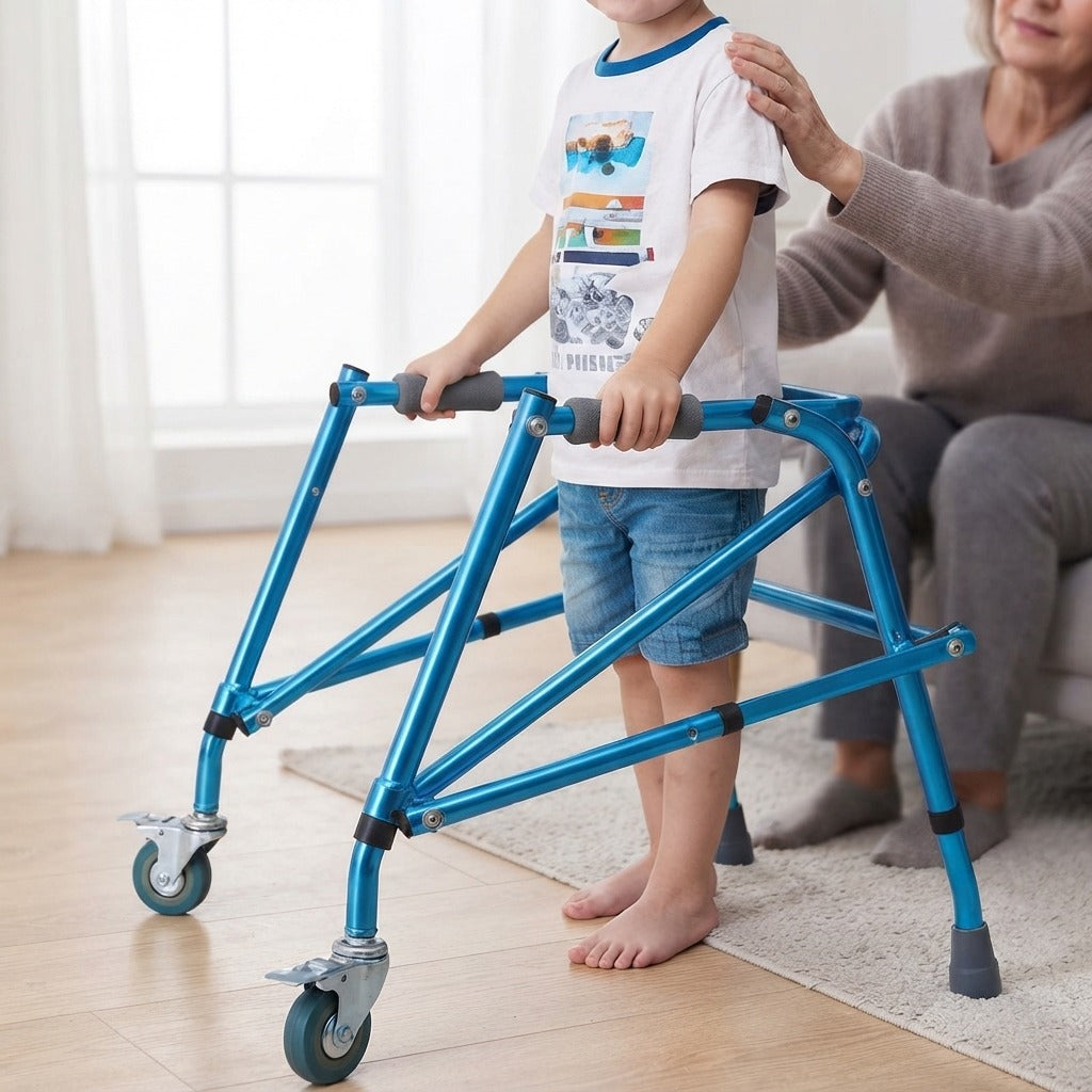 Foldable Four-Wheeled Walker for Children - in use