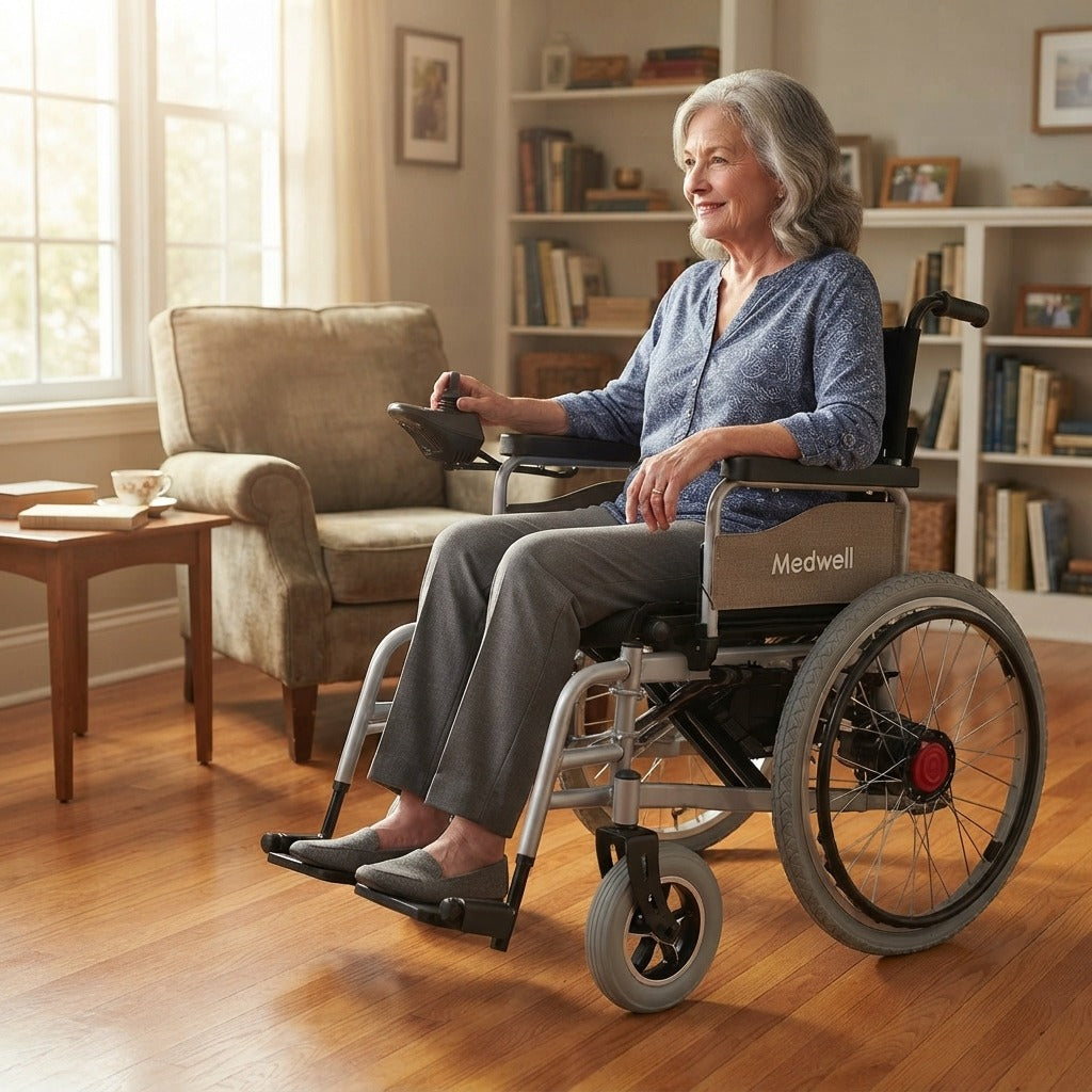 Foldable Lightweight Electric Wheelchair with Anti-Tilt Design - at home