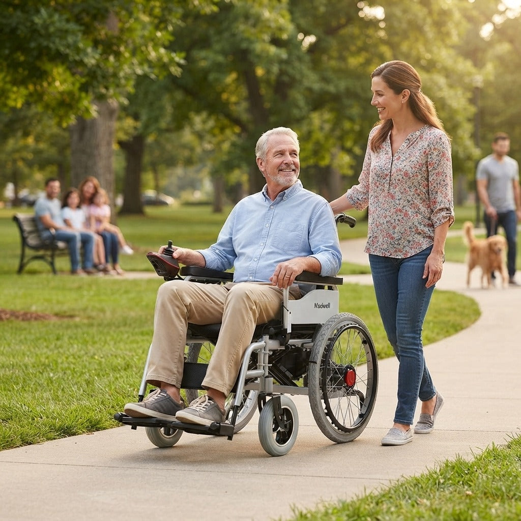 Foldable Lightweight Electric Wheelchair with Anti-Tilt Design - in everyday life