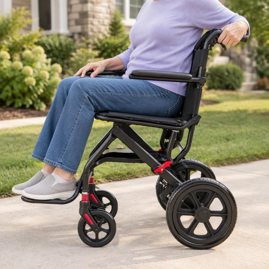 Foldable Manual Wheelchair with Armrests - in use