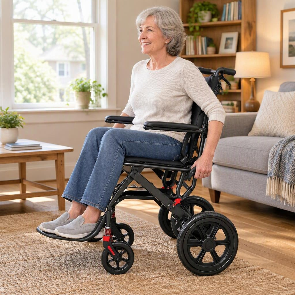 Foldable Manual Wheelchair with Armrests - at home