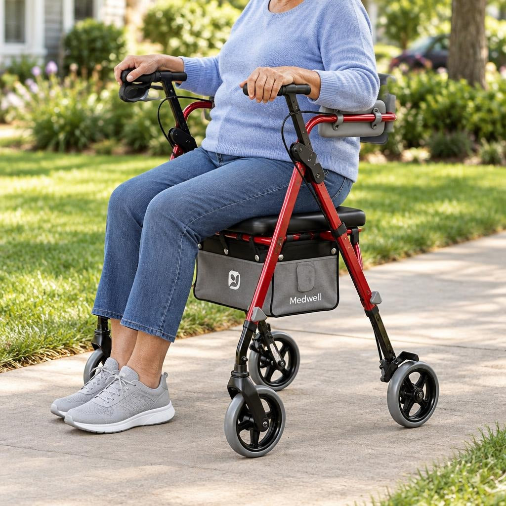 Foldable Rollator Walker with Seat and Backrest - in use