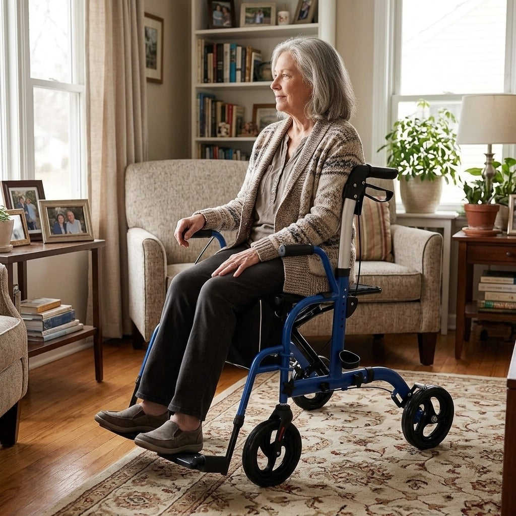 Foldable Rollator Walker with Seat and Backrest - at home