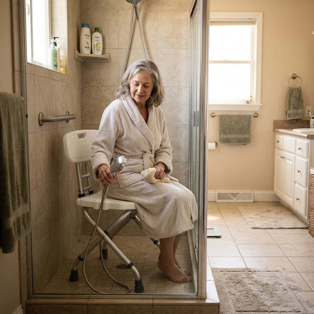 Foldable Shower Chair with Backrest - at home