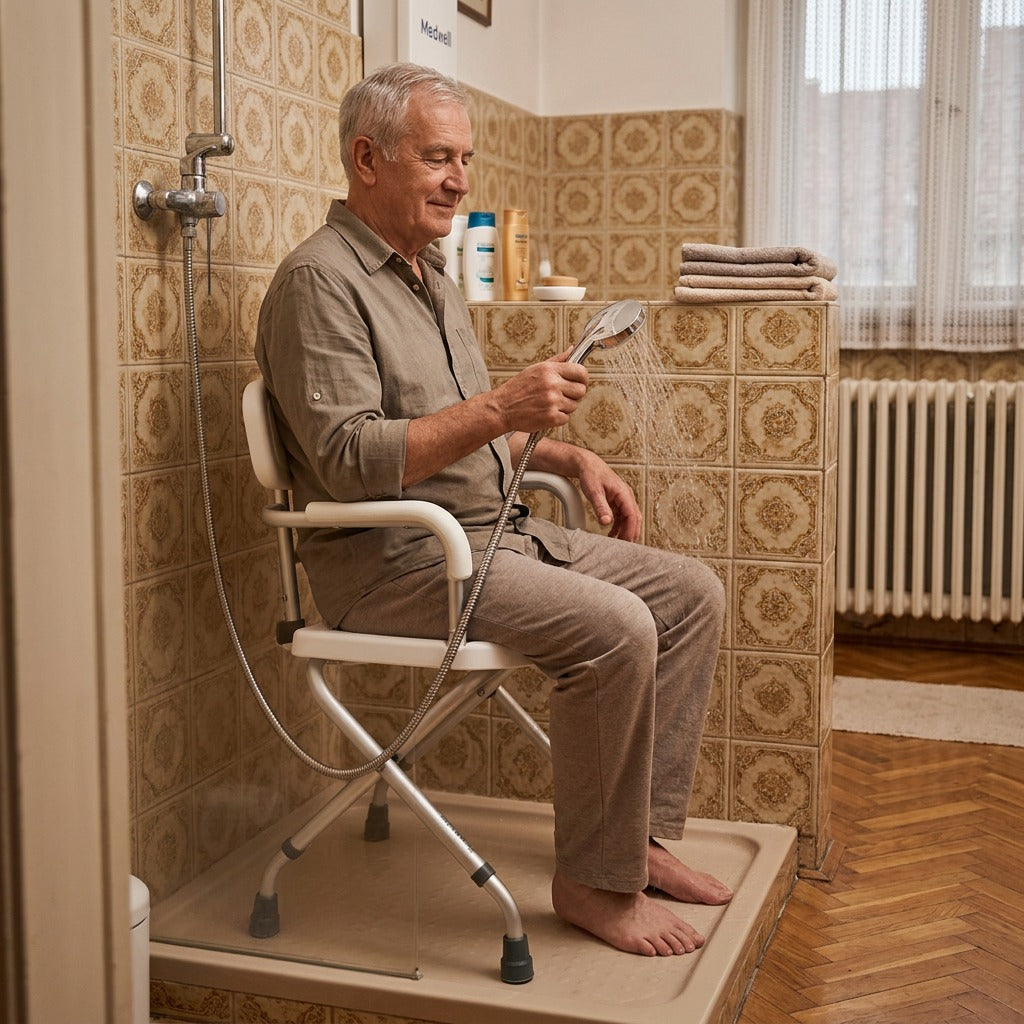 Összecsukható zuhanyszék háttámlával - a mindennapokban