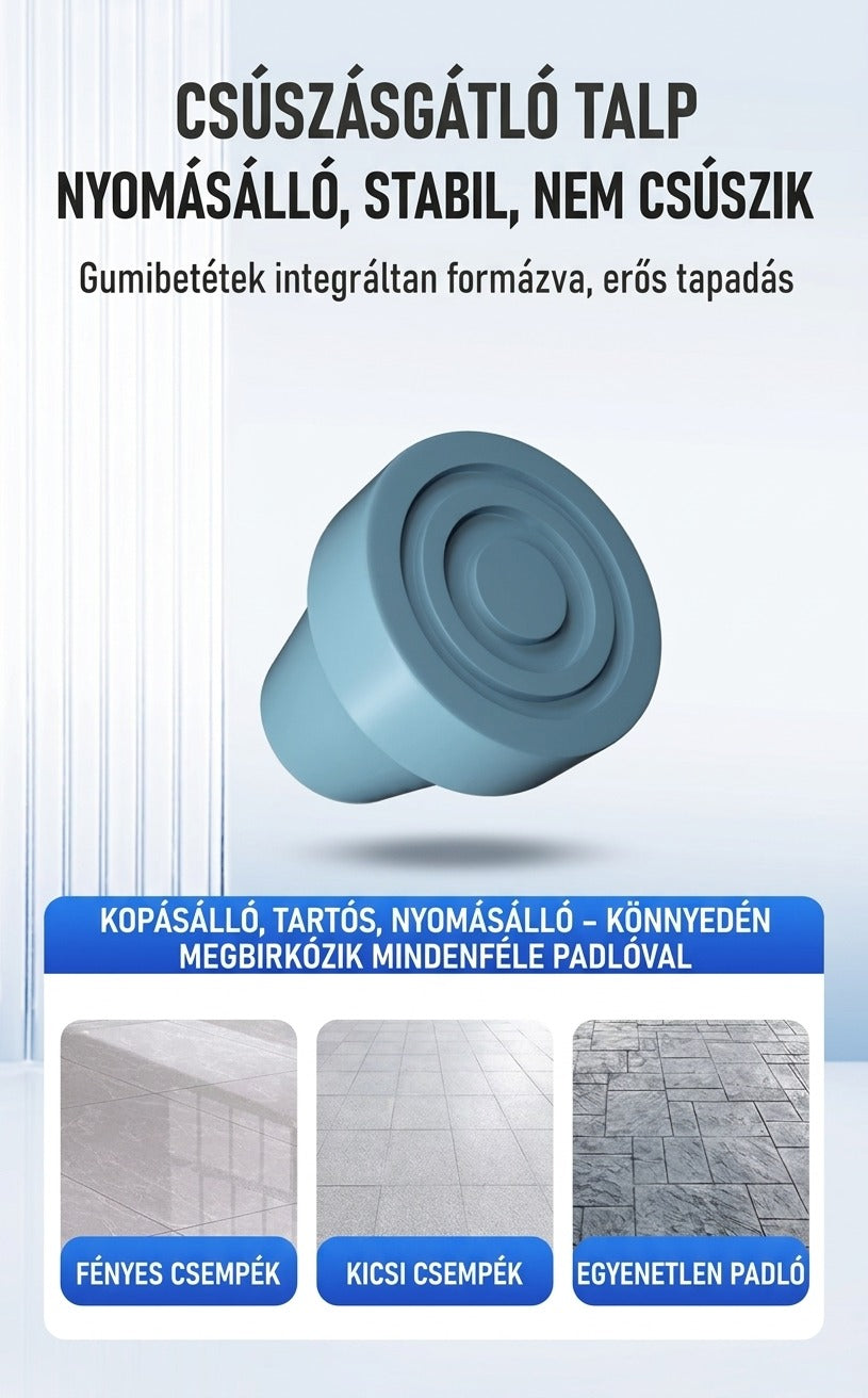 Csúszásgátló gumitalp és különböző padlótípusok bemutatása.