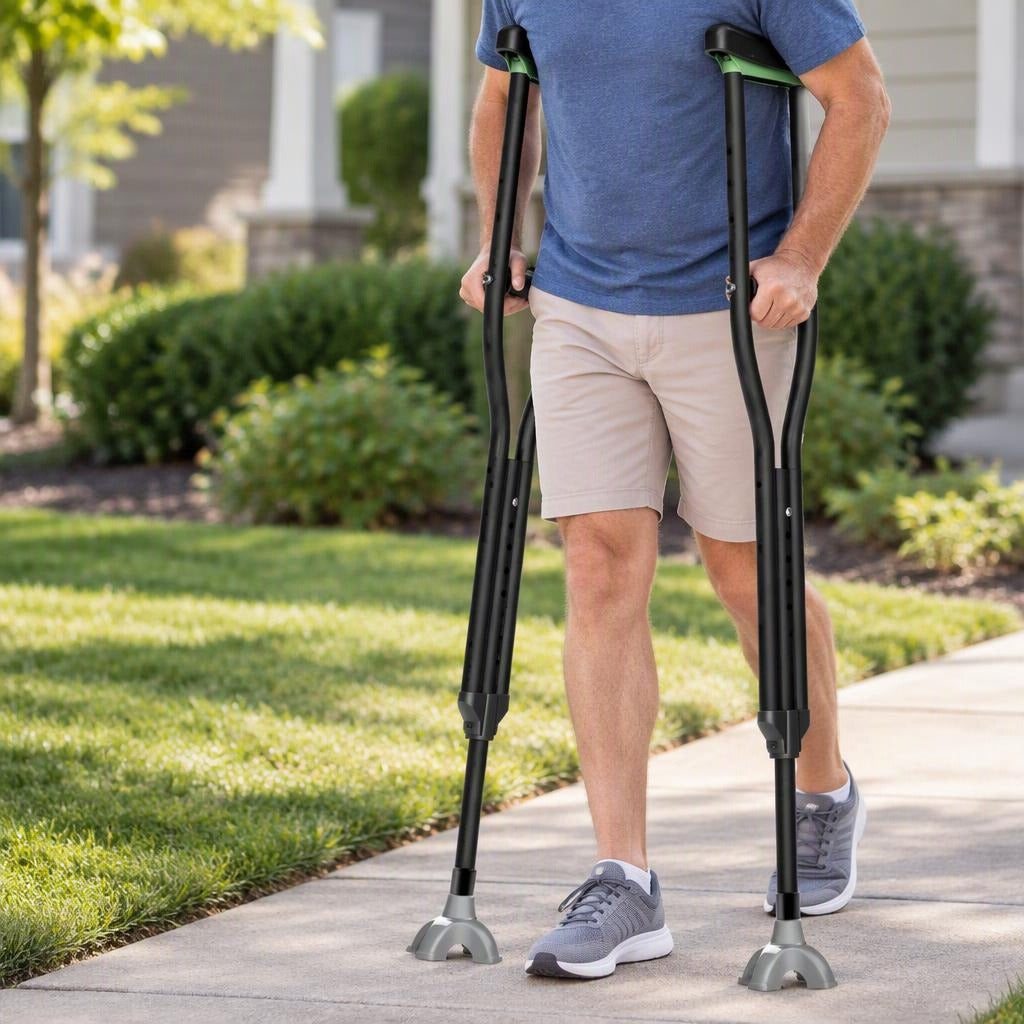 Foldable Stainless Steel Underarm Crutches - in use