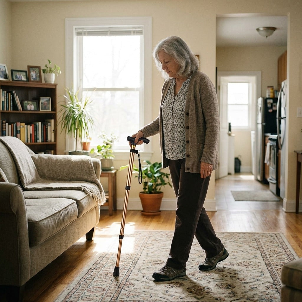 Foldable Telescopic Walking Stick - at home