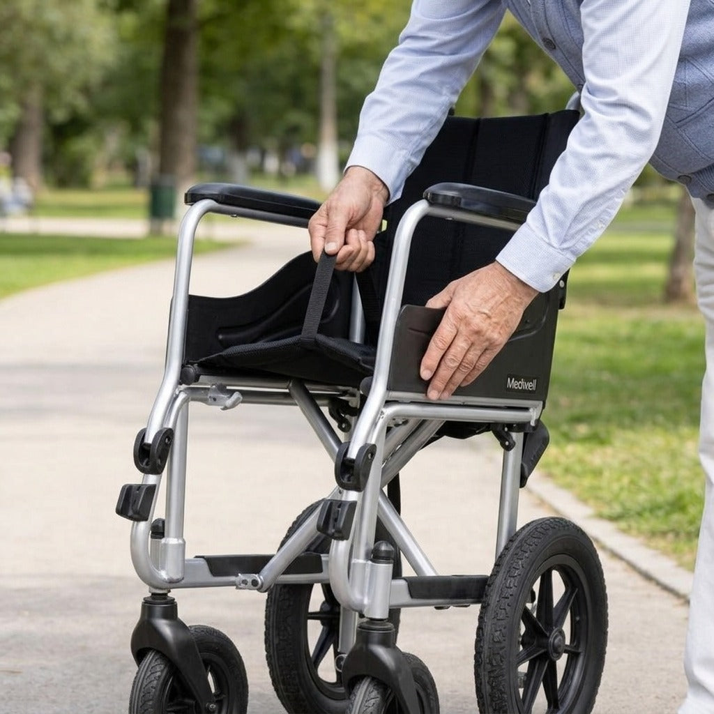 Foldable Ultralight 4-Wheel Electric Wheelchair for Seniors - in use