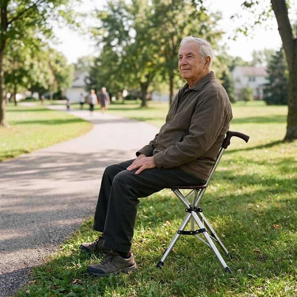 Foldable Walking Cane with Seat - in everyday life
