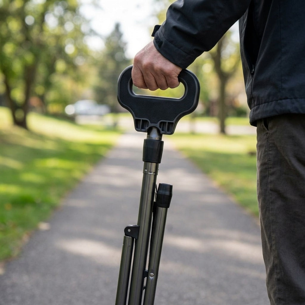 Foldable Walking Seat Cane - in use