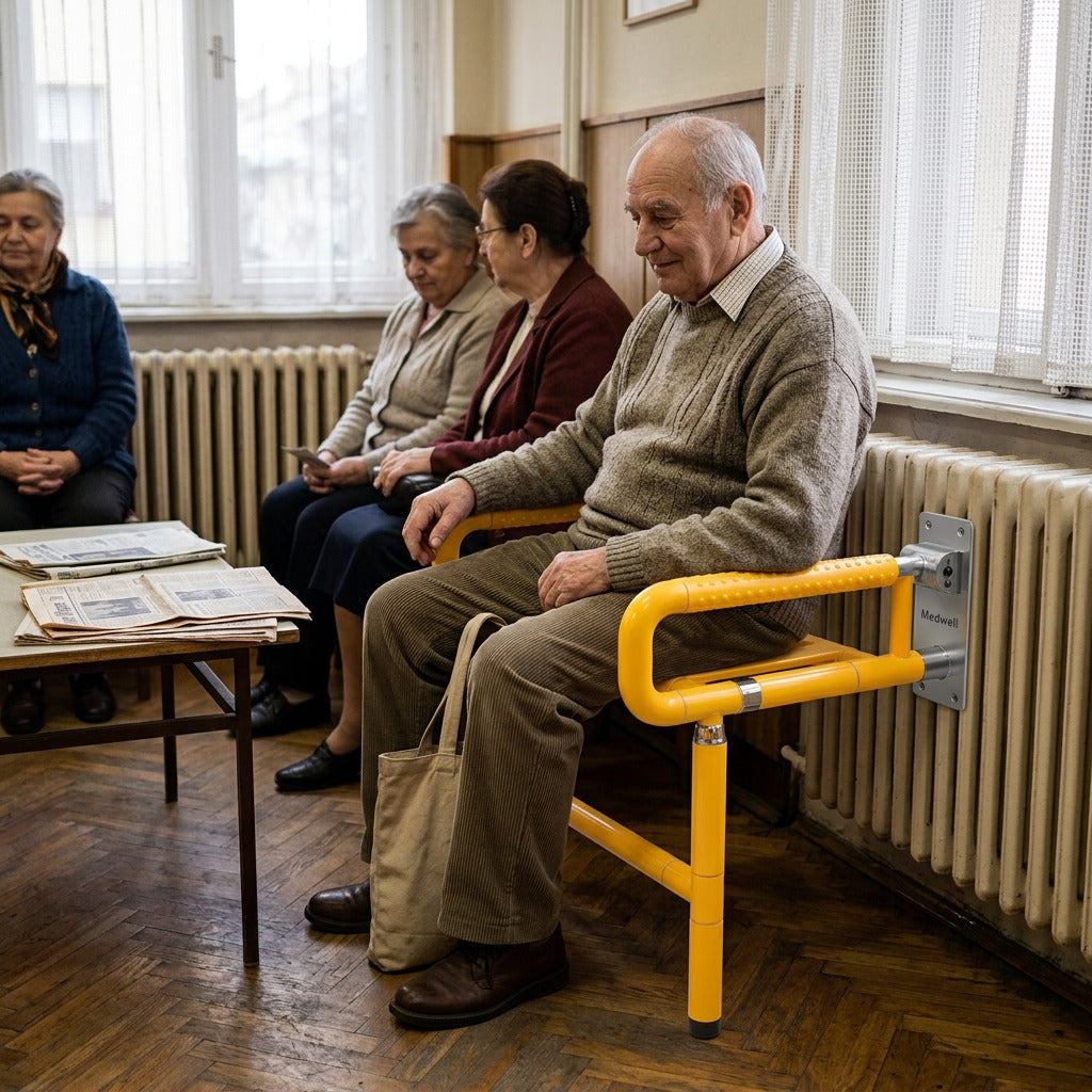 Összecsukható, falra szerelhető zuhanyszék kartámaszokkal - a mindennapokban