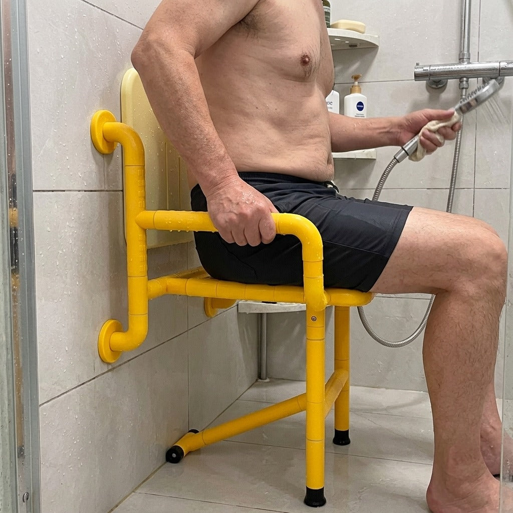 Foldable Wall-Mounted Shower Stool - in use