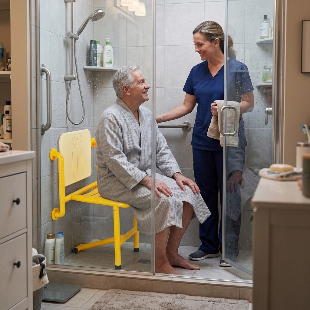 Foldable Wall-Mounted Shower Stool - in everyday life