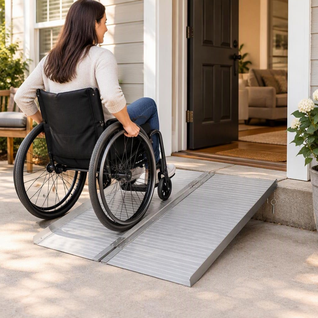 Foldable Wheelchair Ramp for Home Entries - at home