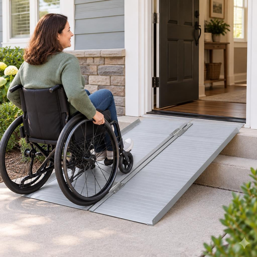 Foldable Wheelchair Ramp for Home Entries - in everyday life