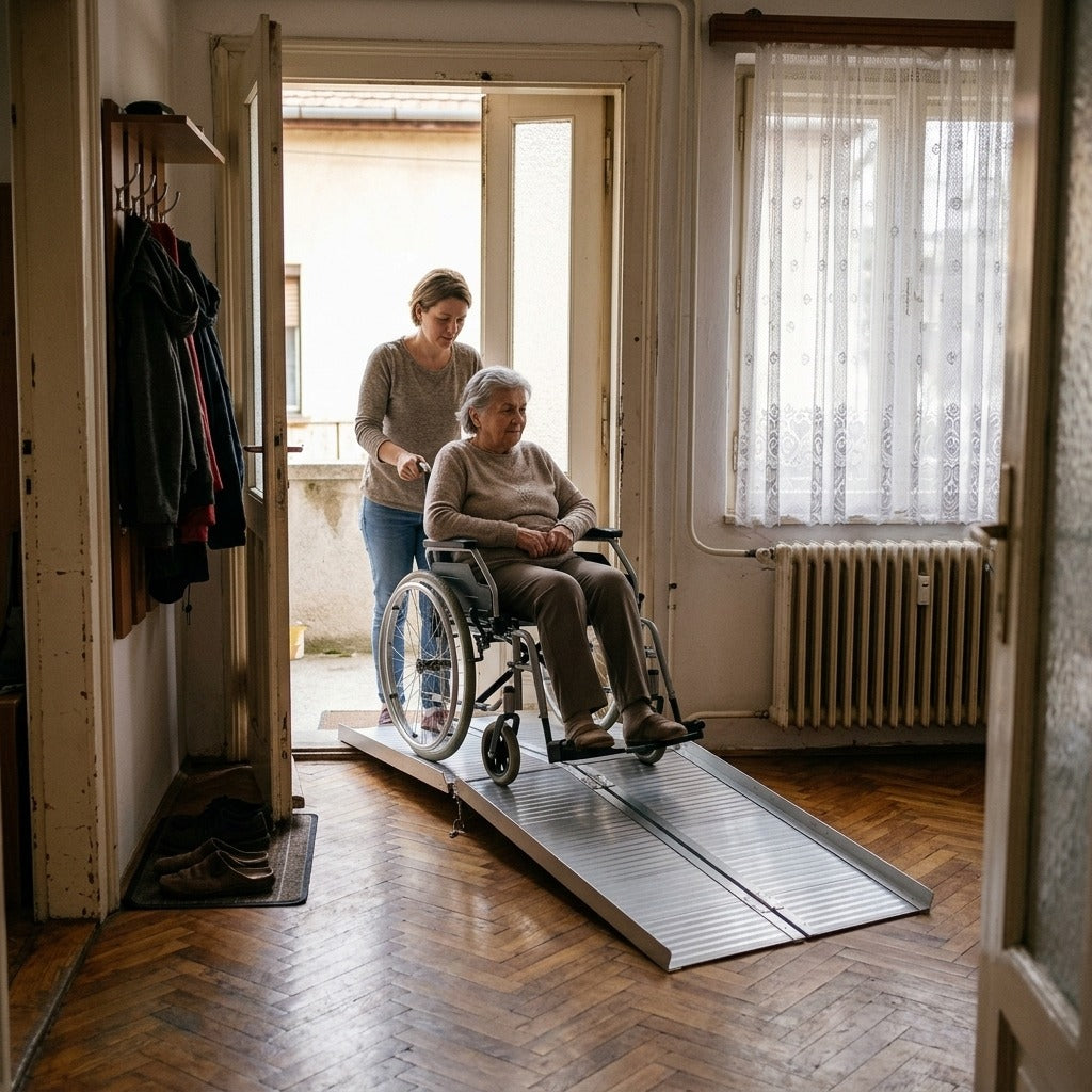 Összecsukható rámpa kerekesszékhez, bejáratokhoz - otthon