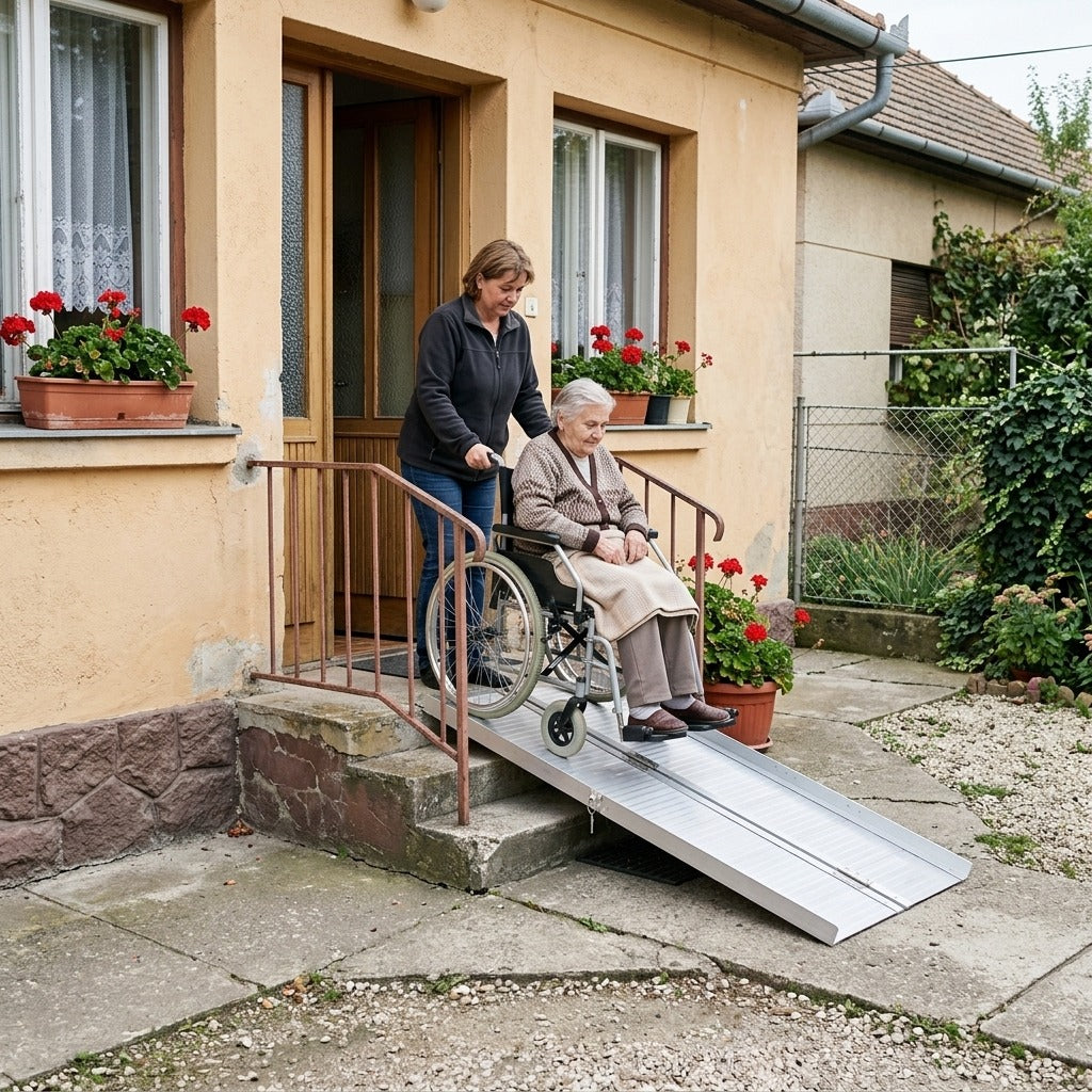 Összecsukható rámpa kerekesszékhez, bejáratokhoz - a mindennapokban