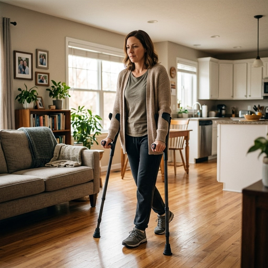 Folding Adjustable Forearm Crutches - at home