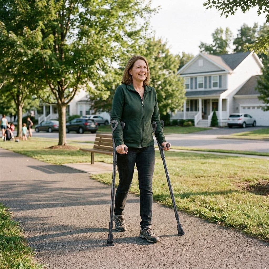 Folding Adjustable Forearm Crutches - in everyday life