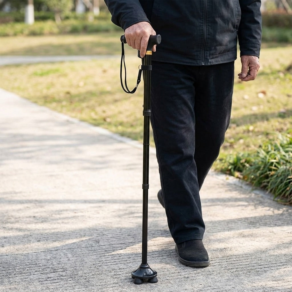 Folding Aluminum Cane with Adjustable Length - in use