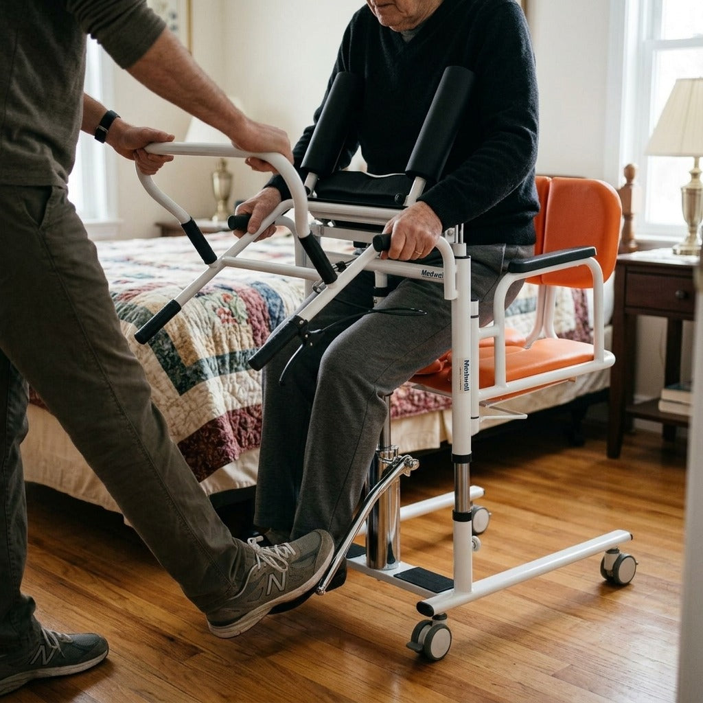 Folding Commode and Shower Chair - in use