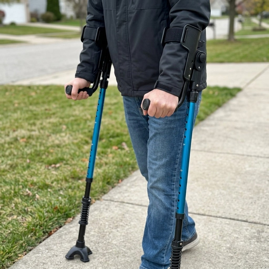Folding Forearm Crutches for Adults, Pair - in use