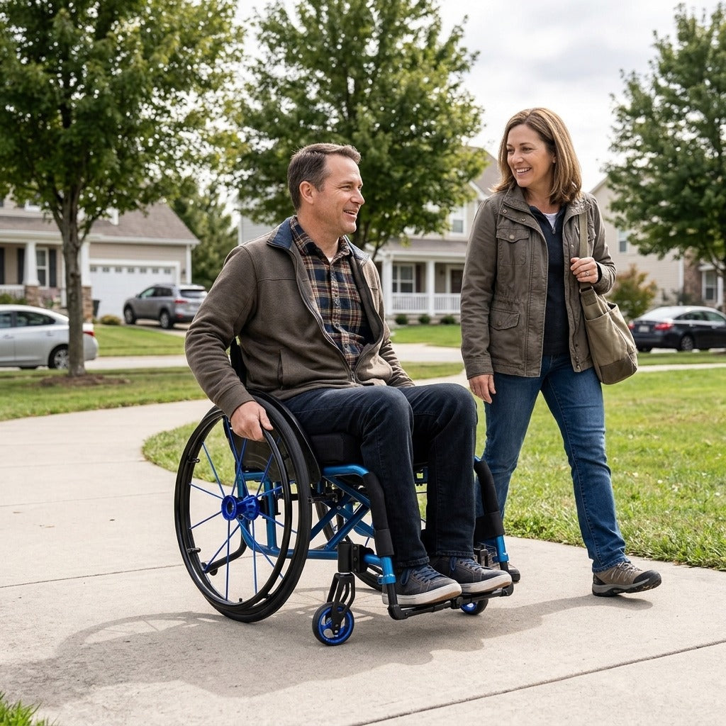 Folding Manual Wheelchair with 130kg Capacity - in everyday life