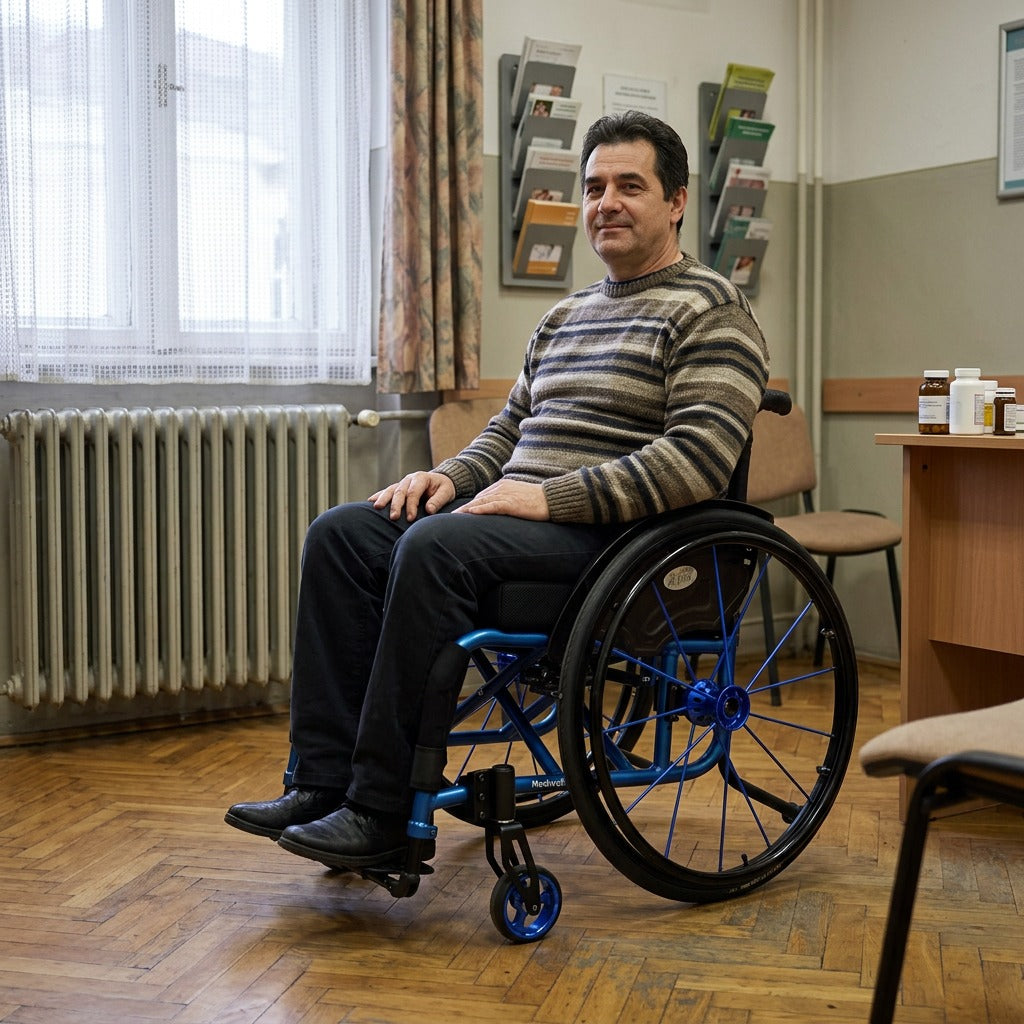 Összecsukható kézi kerekesszék, 130kg teherbírással - a mindennapokban
