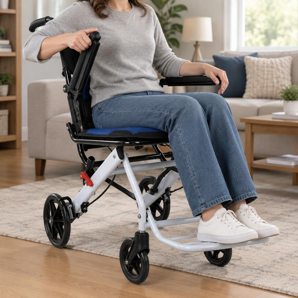 Folding Manual Wheelchair with Flip Armrests - in use