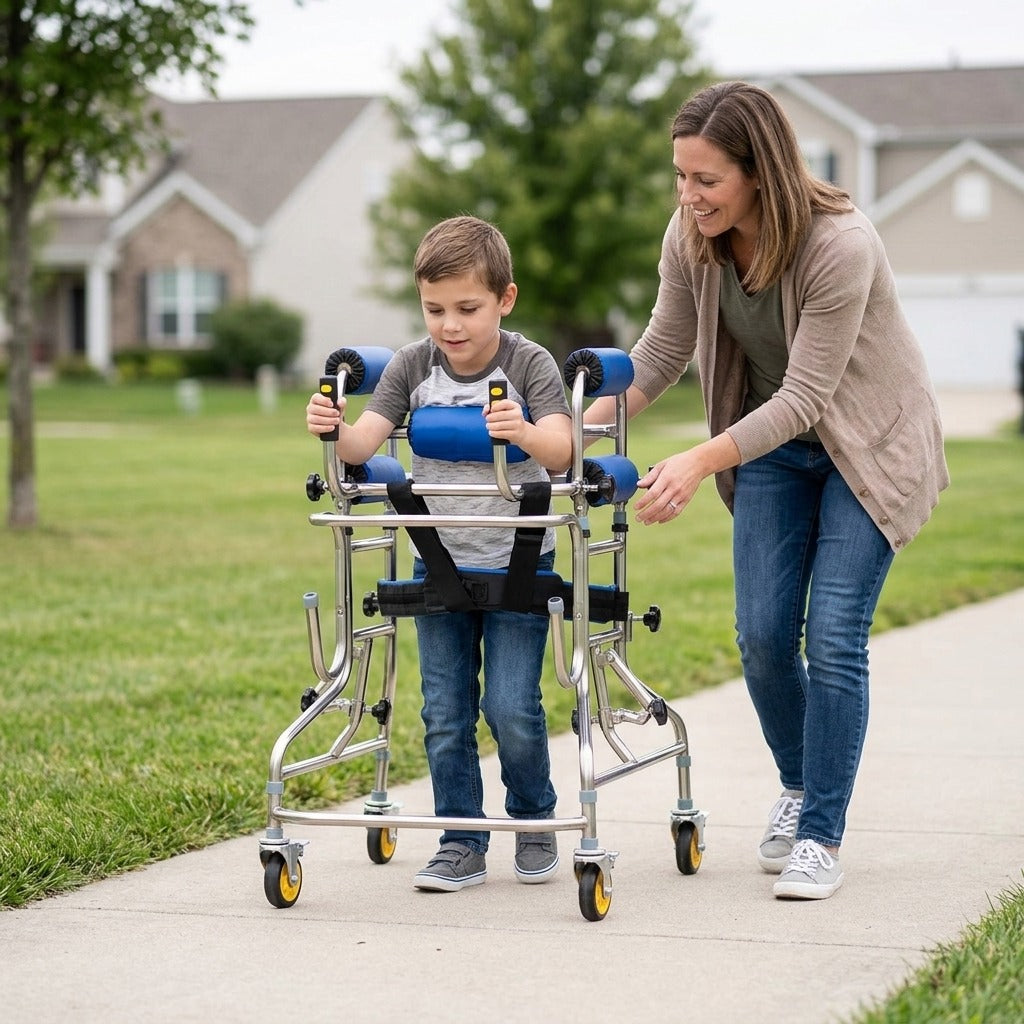 Folding Pediatric Rollator Walker and Standing Frame - in everyday life