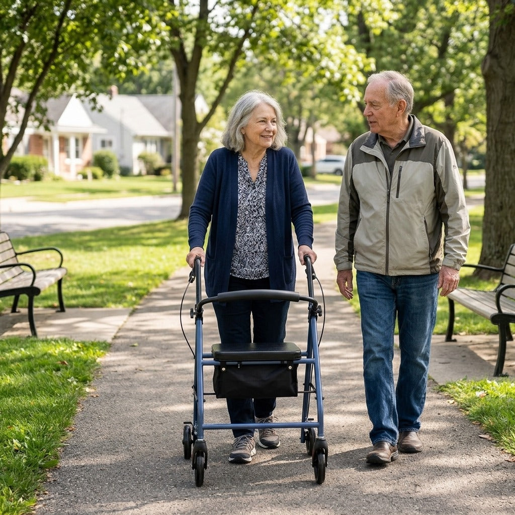 Folding Rollator Walker with Soft Seat - in everyday life