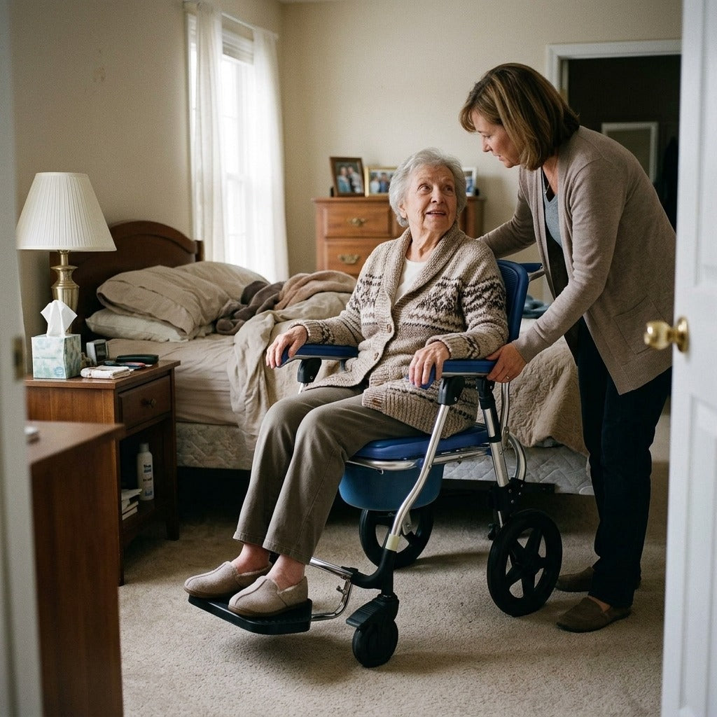 Folding Shower Commode Chair with Wheels - in everyday life
