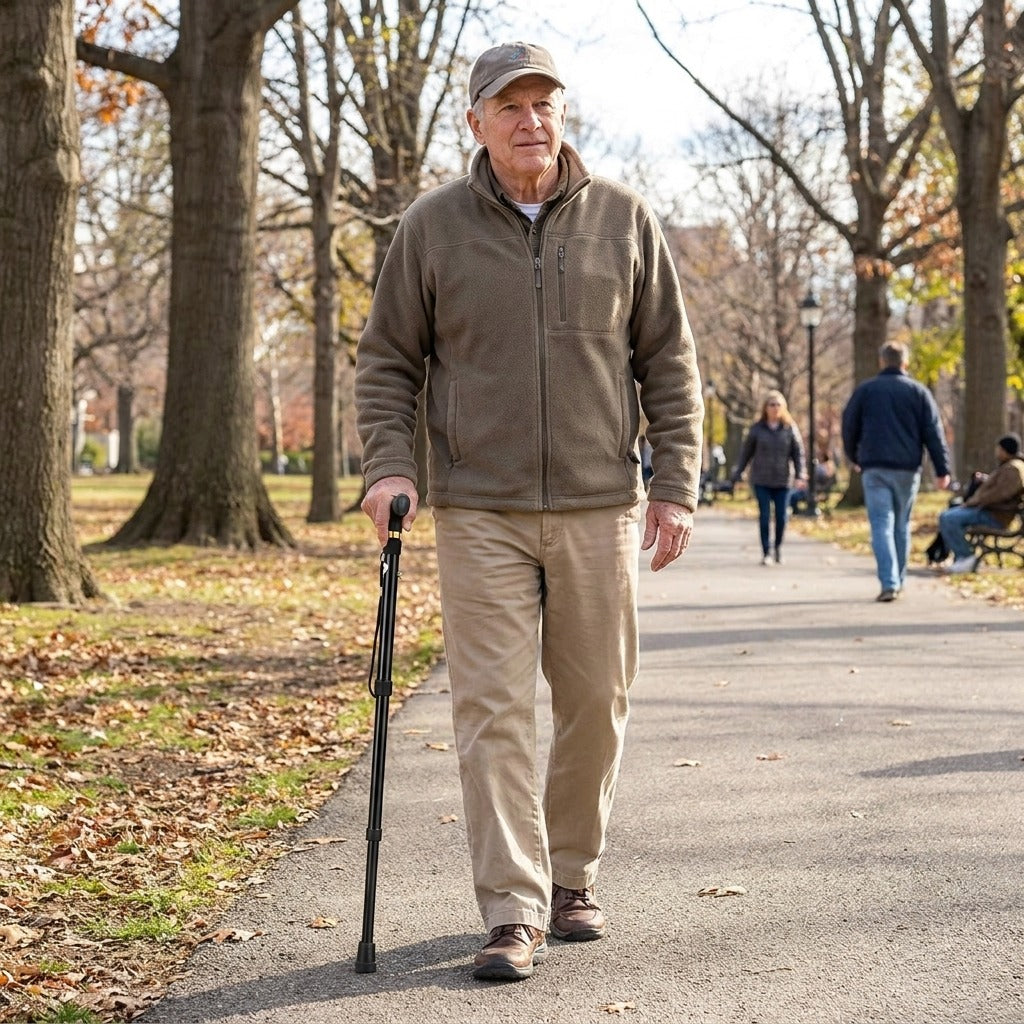 Folding Telescopic Walking Stick with Rubber Tip - in everyday life