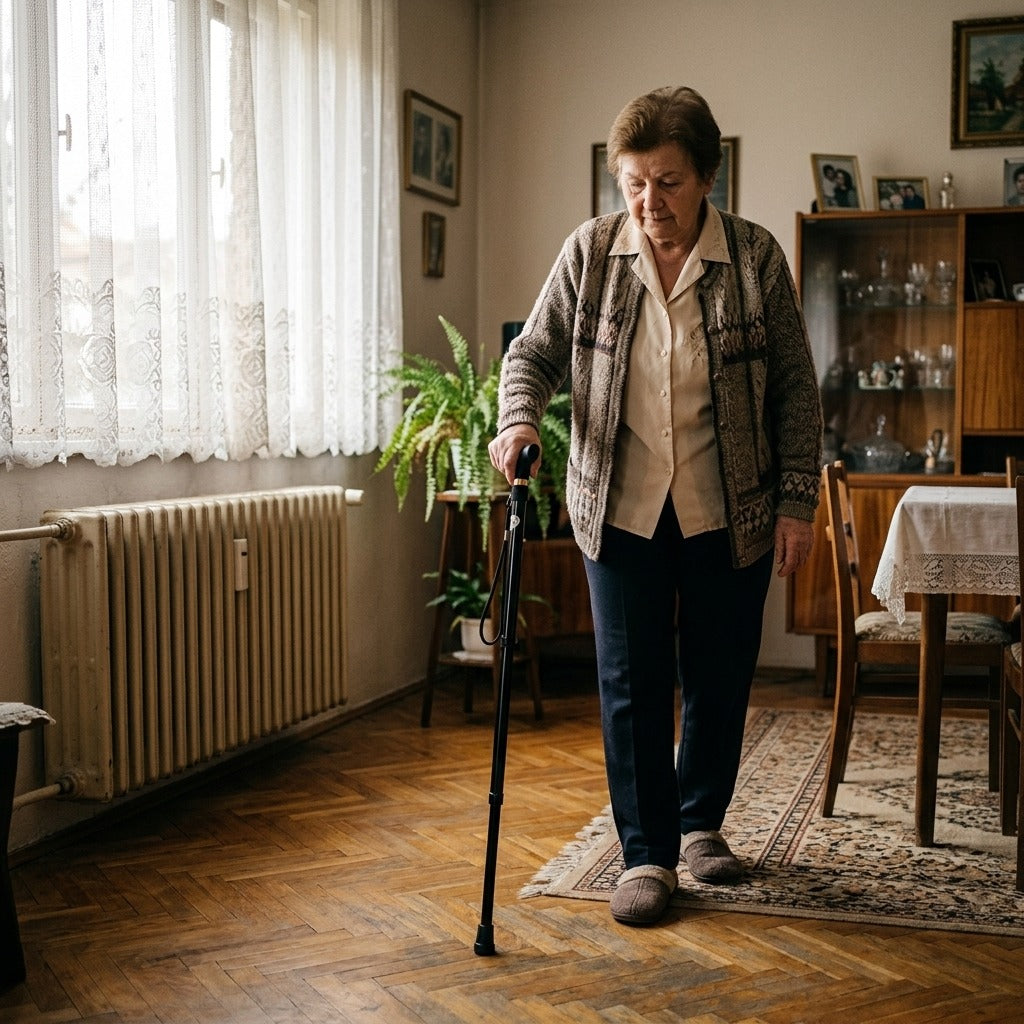 Összecsukható teleszkópos bot gumivéggel - otthon