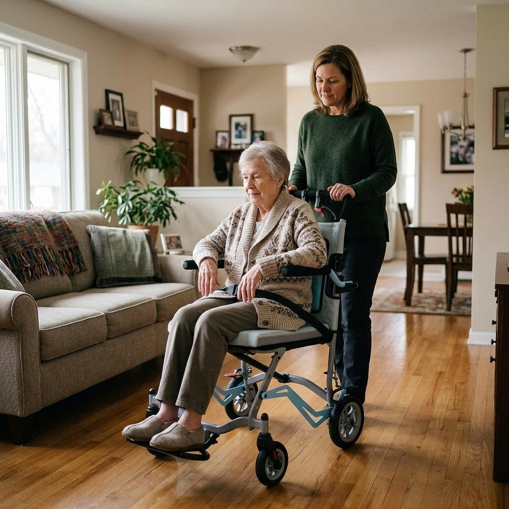 Folding Transfer Chair with Locking Handbrakes - at home