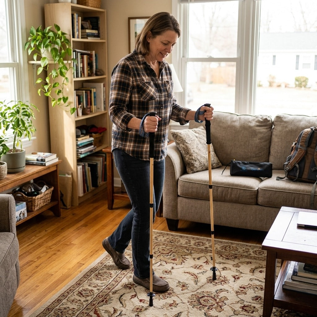 Folding Trekking Poles for Hiking - at home