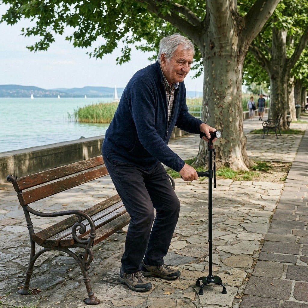 Összecsukható járóbot LED-fénnyel és riasztóval - a mindennapokban