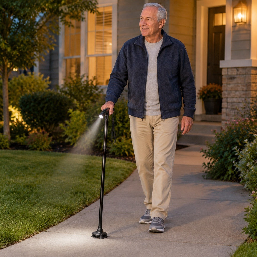 Folding Walking Cane with LED Light - at home
