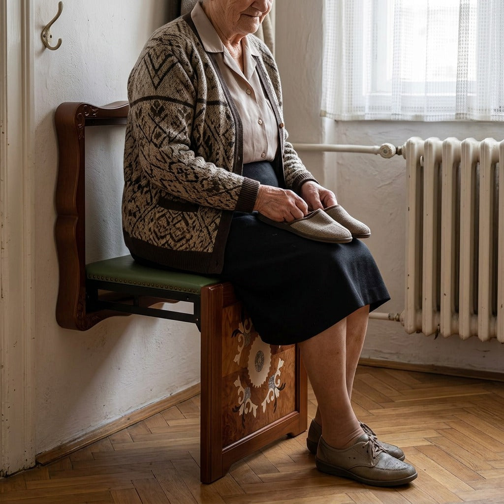 Felcsukható, falra szerelhető ülőke - használat közben