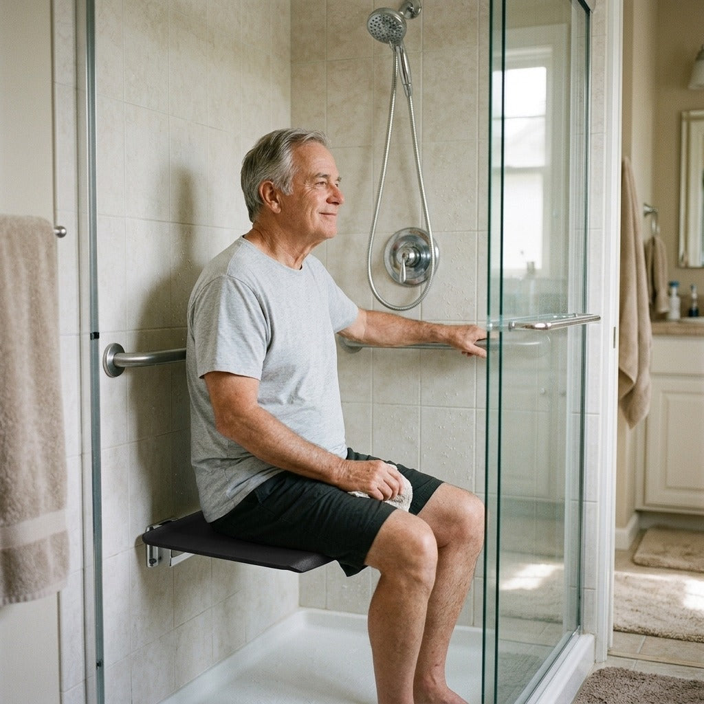 Folding Wall-Mounted Shower Chair - in everyday life