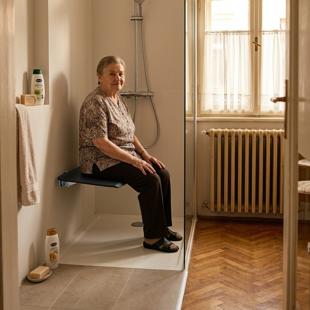 Összecsukható, falra szerelhető zuhanyszék - otthon