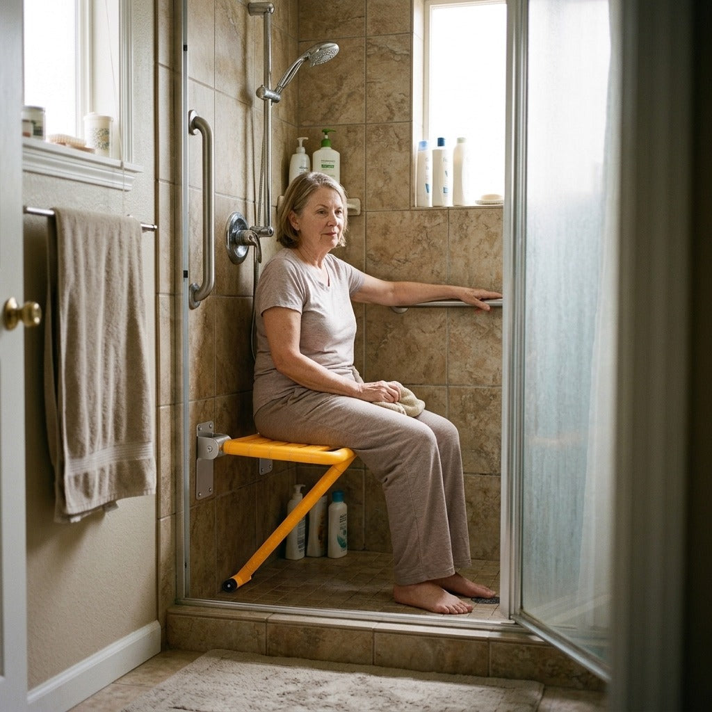 Folding Wall-Mounted Shower Seat - at home