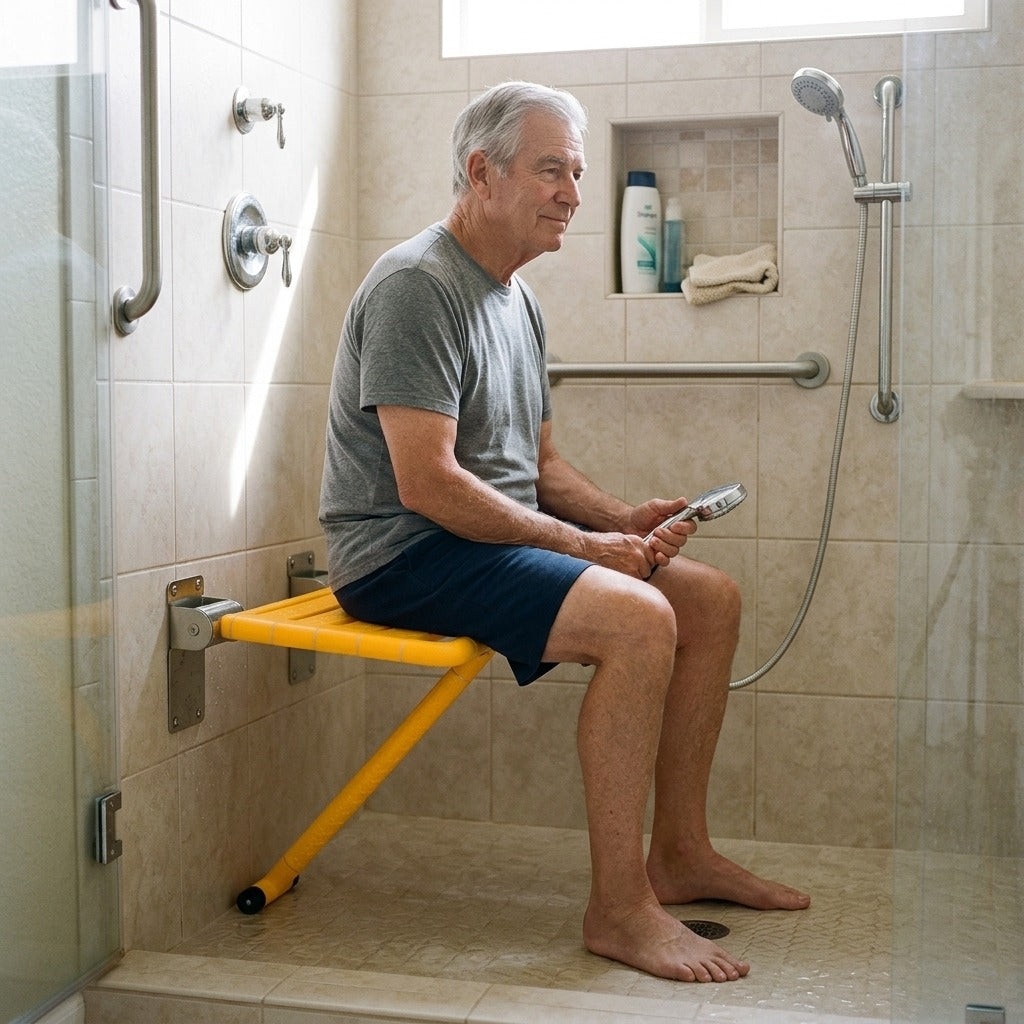Folding Wall-Mounted Shower Seat - in everyday life