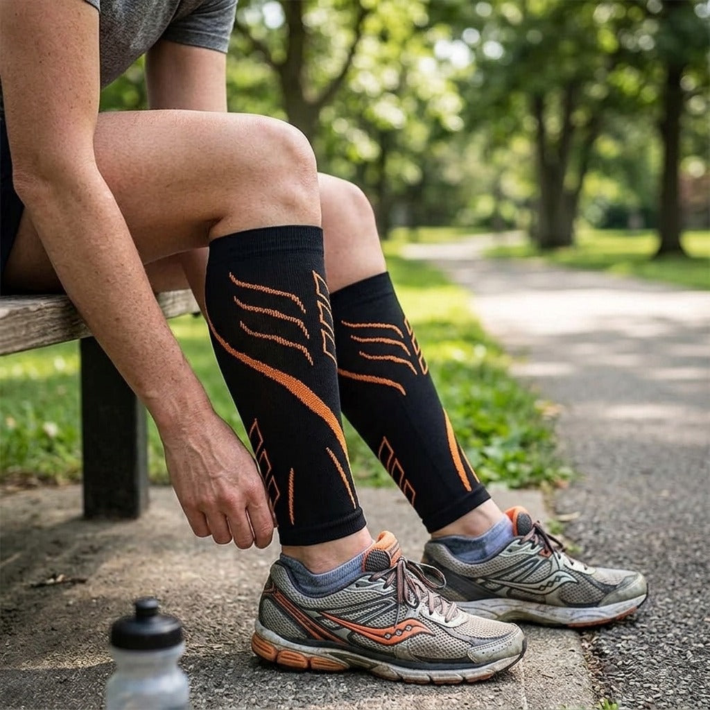 Footless Compression Calf Sleeves - in use