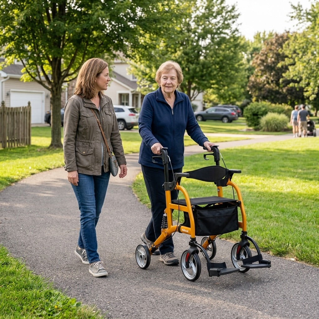 Four-Wheel Foldable Rollator Walker with Seat - in everyday life