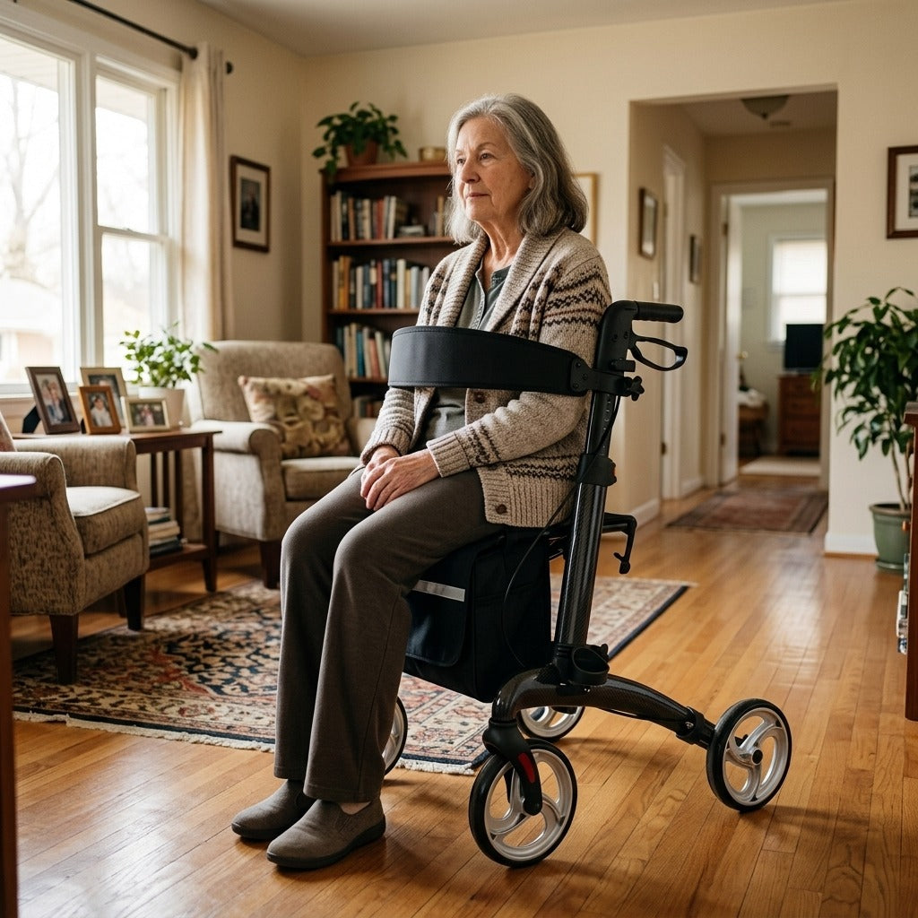 Four-Wheel Rollator with Seat and Storage Bag - at home