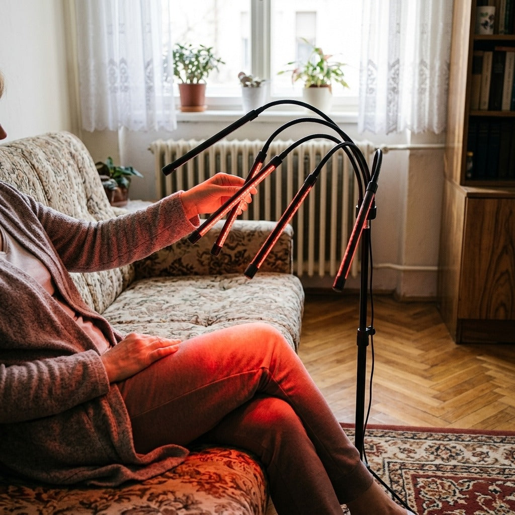 Teljes testet kezelő vörösfény-terápiás lámpa, 660nm és 850nm - használat közben