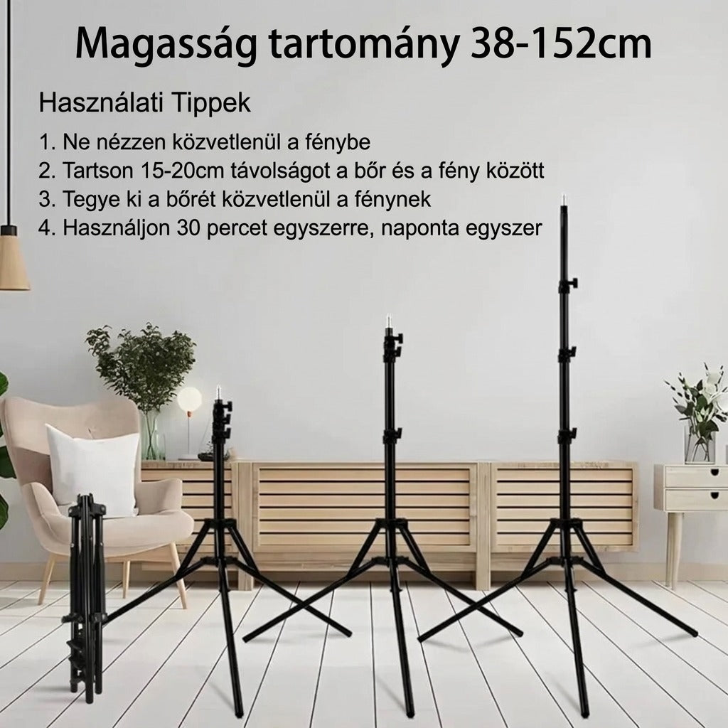 Különböző magasságú fényterapia termék használati utasítással